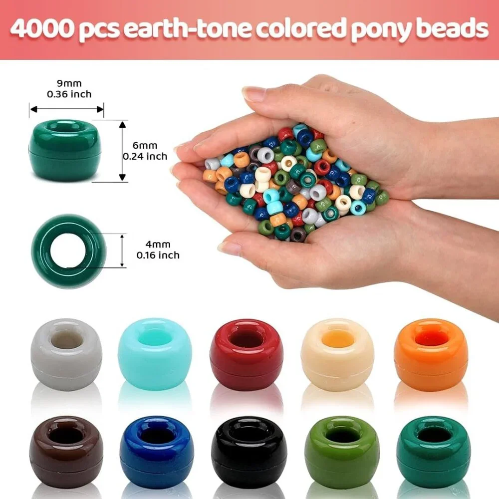 New 1000 Earth-Tone Pony Kandi Beads Craft Supplies Hair Jewelry Beads Bracelet